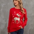 thumbnail image 4 of Suéter de punto navideño rojo para mujer, sudadera con cuello redondo, manga larga, suéter con estampado de ciervo brillante, producto nuevo de otoño 2024 para mujer, 4 of 5