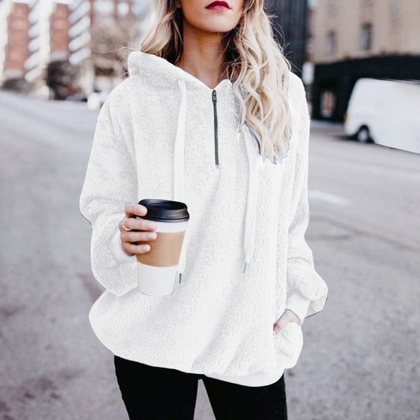 Pntutb Moda Mujer Cremallera Cuello en V Jersey tops Blusa de manga larga con capucha Sudadera Pntutb Pntutb-2199