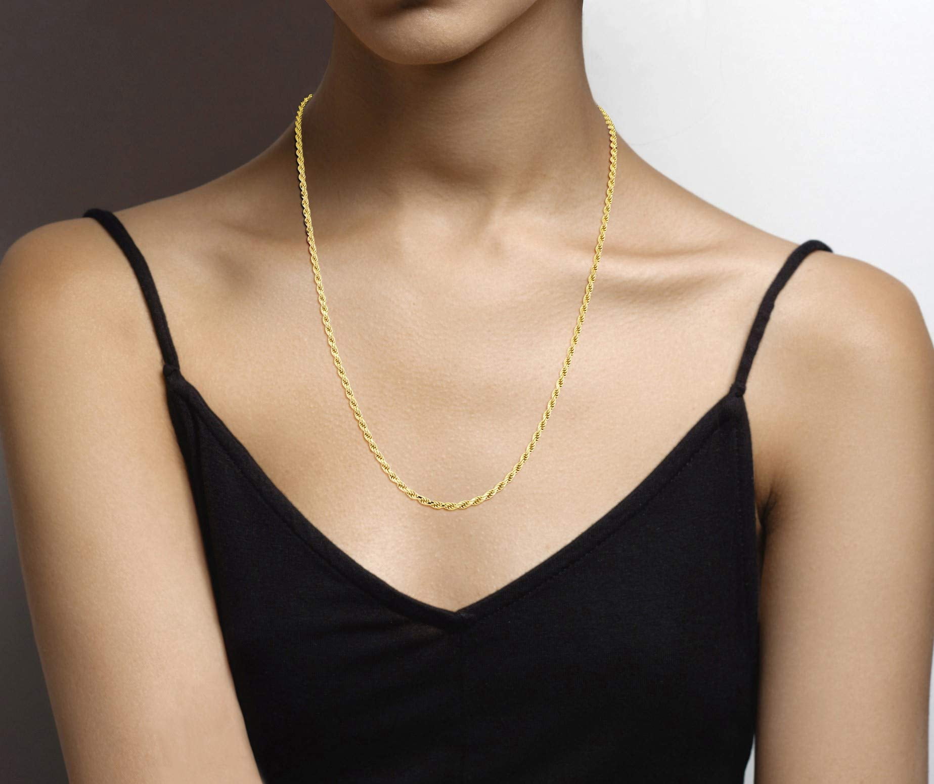 Miabella Solid 18K Gold Over Sterling Silver Italian 2mm, 3mm Diamond-Cut Braided Rope Chain Necklace for Men Women, 925 Sterling Silver Made in Italy (3mm, Length 24 Inches)