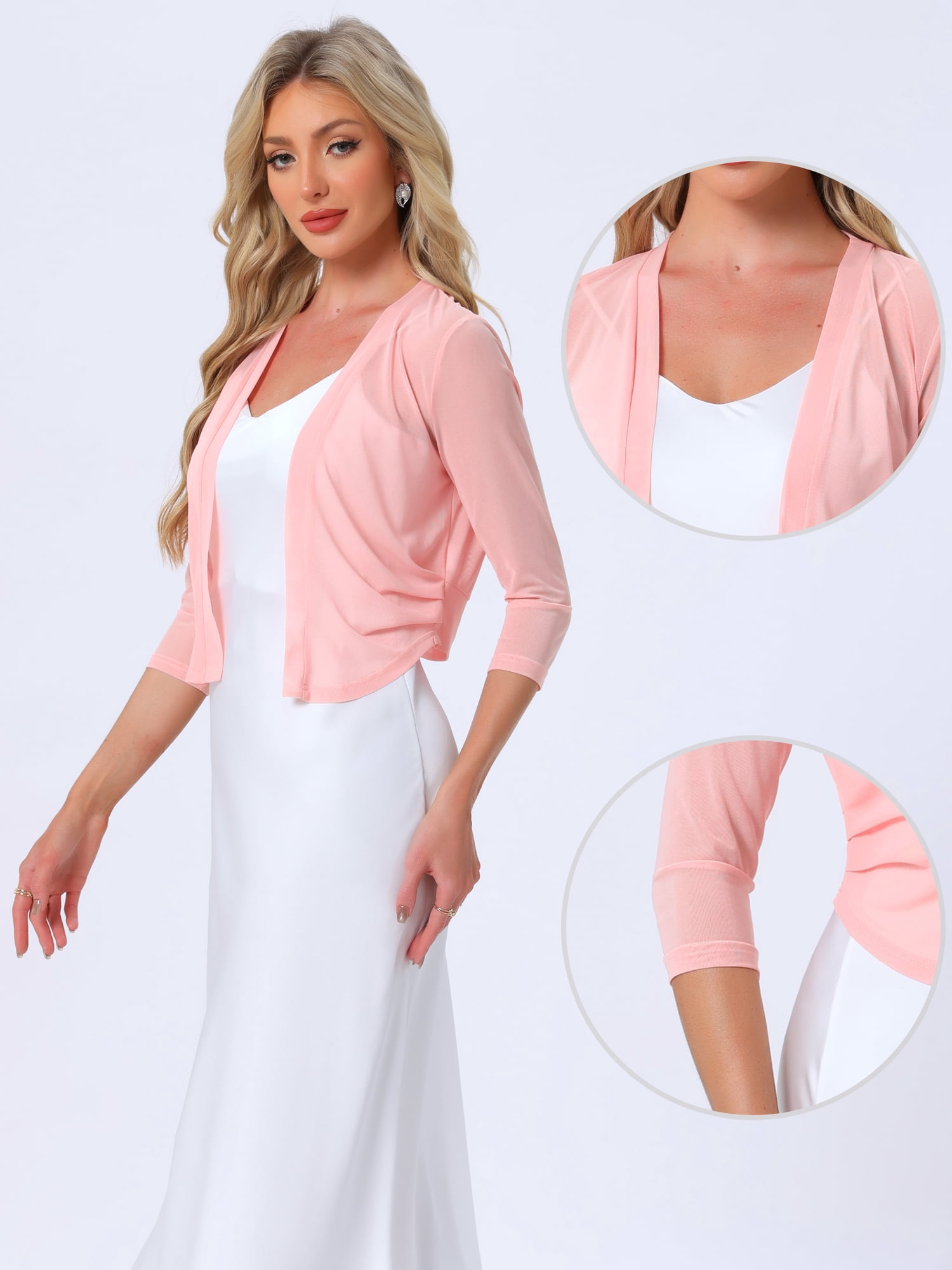 DARING DIVA Elegant Women's 3/4 Sleeve Sheer Mesh Cardigan Dresses M Pink