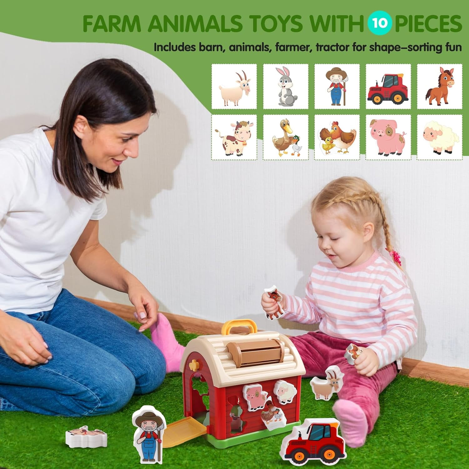 ANTIC DUCK Toddler Toys, Toys for 1  Year Old, Farm Animals Toys, Learning Montessori Toys, Christmas Birthday Gift for Baby Kids Toddlers Age 12- 24 Months