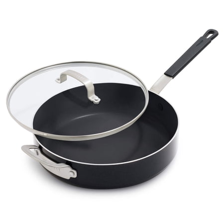 GreenPan x Bobby Flay 4.5QT Sauté Pan with Glass Lid, Professional Grade Aluminum, Ceramic Nonstick, Induction Suitable, Stay-Cool Silicone Handle, Dishwasher & Oven Safe, Black