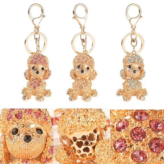 Naierhg Rhinestone Poodle Dog Pendant Keychain Key Ring Clasp Handbag Ornament