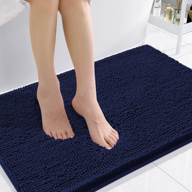 Alfombra de baño Smiry Luxury Chenille, 90 x 60 cm, color azul marino