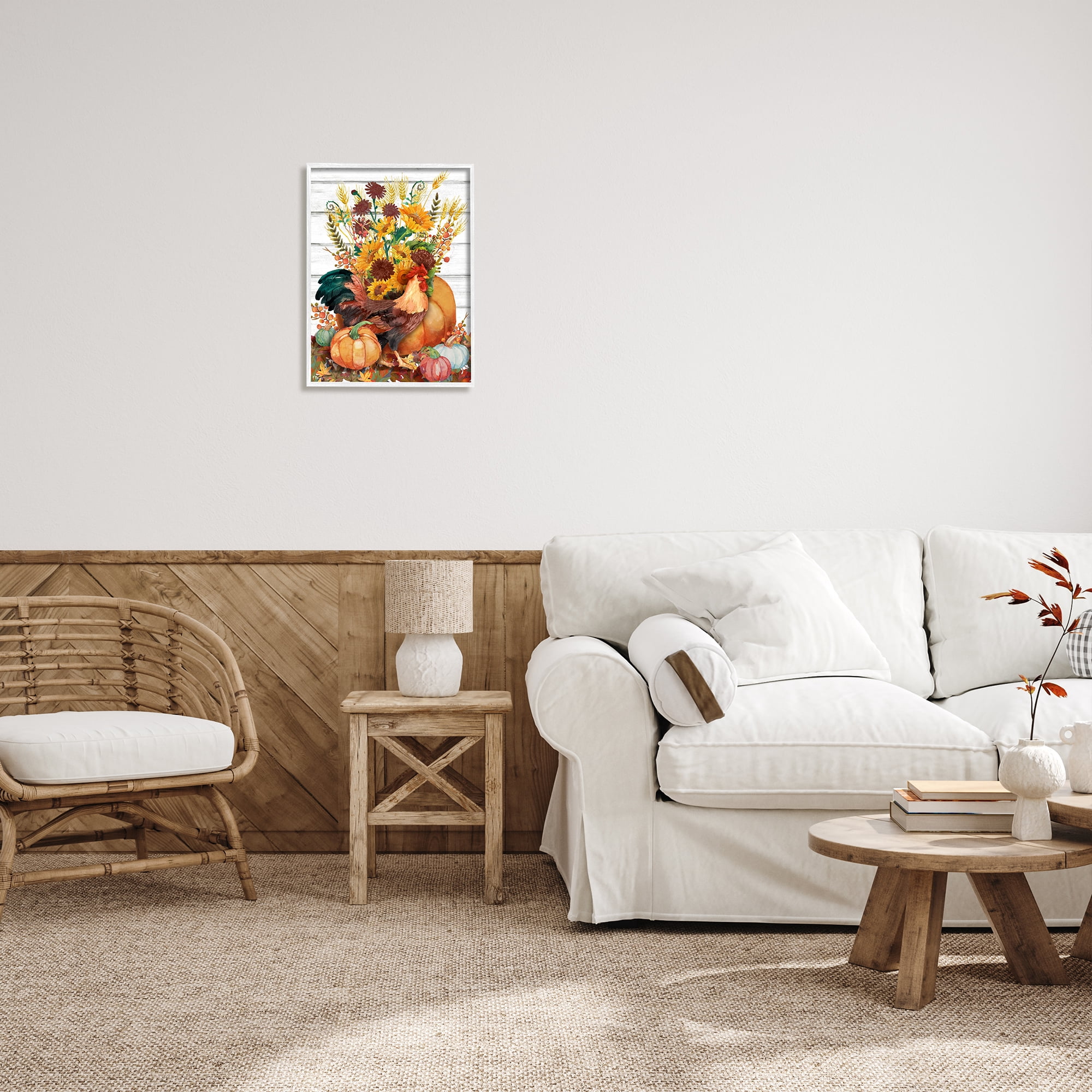 Stupell Industries Rustic Sunflowers & Hen Animals & Insects Painting White Framed Art Print Wall Art, 16 x 20