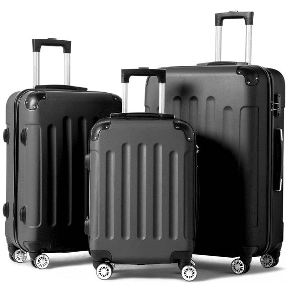 3-Piece Lightweight Hardshell Luggage Sets with Spinner Wheels, TSA Lock & Durable ABS Hardshell – Black (20"/24"/28") – Perfect for Business, Travel, and Trips