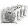 thumbnail image 5 of Ambesonne Indie Throw Pillow Cover 4 Pack, Doodle Bear with Beard, 24", Black White, 5 of 7