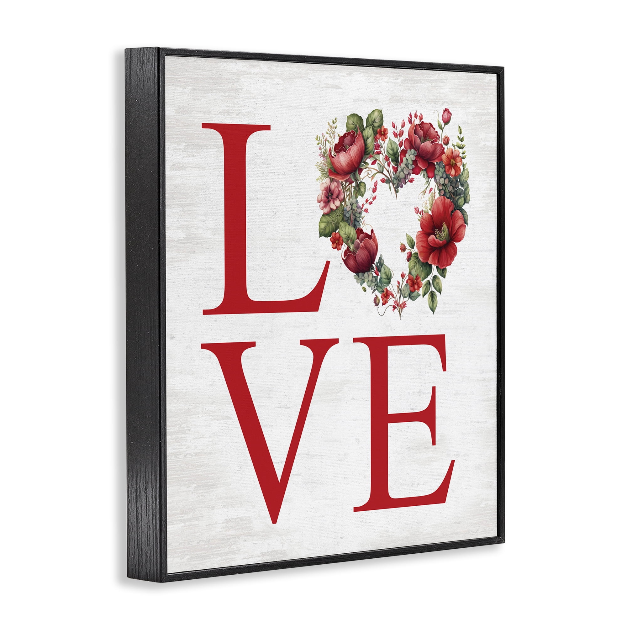 Stupell Industries Love with Heart Wreath Botanical & Floral Painting Black Framed Art Print Wall Art, 24 x 30