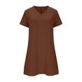 thumbnail image 5 of LWITHSZG Cotton Linen Mini Dresses for Women Short Sleeve V Neck T Shirt Dress Beach Vacation Nightgowns Summer Outfits S-XXL, 5 of 7