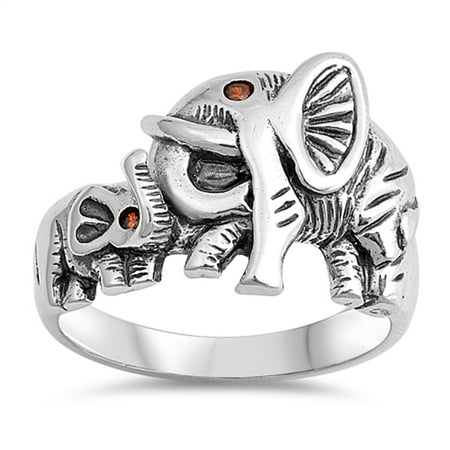 Baby Elephant Ring Simulated Garnet Elephant Baby Animal Beautiful Ring ( Sizes 5 6 7 8 9 10 11 12 ) Sterling Silver Band Rings (Size 5) ()