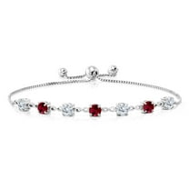 Gem Stone King 925 Sterling Silver Round White Moissanite and Red Created Ruby Tennis Bracelet for Women (2.52 Cttw, Gemstone Birthstone, Round 4.5MM, Fully Adjustable up to 9 inch)