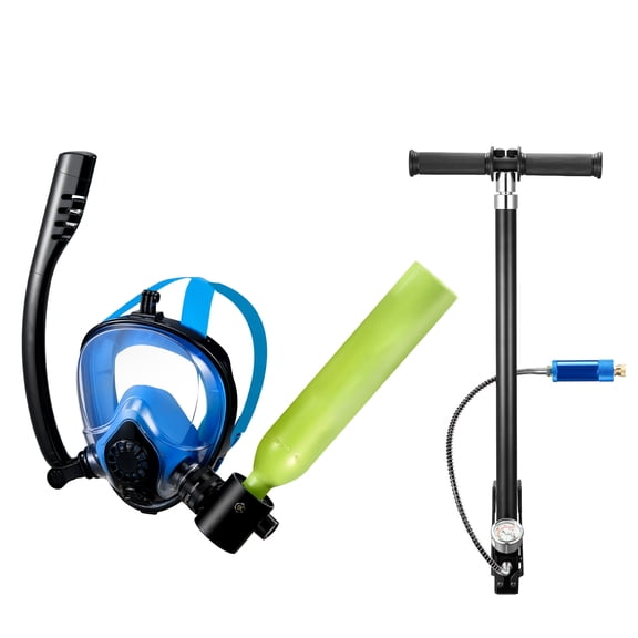 KFFKFF Mini Scuba Tank with Sub-Mask, 0.5L Portable Diving Cylinder for Underwater Breathing, Refillable Lung Diving Tank for Up to 10 Minutes, Emergency Backup Bottle with Pump for Snorkeling