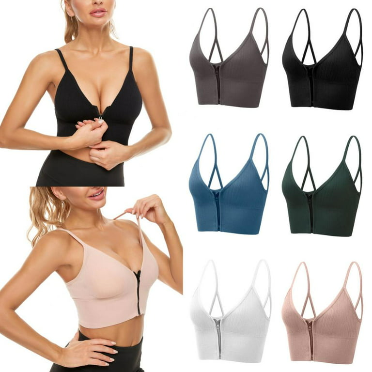 Women's Zip Front Sports Bra with Removable Padded Cups