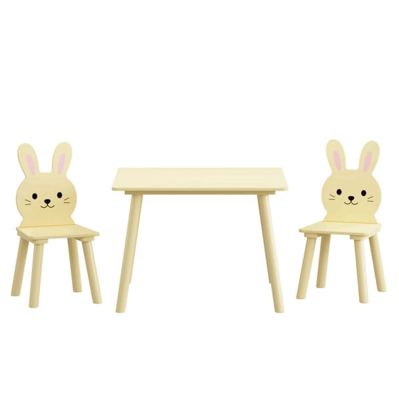 MOONRIVER Kids Table and Chair Set with 2 Bunny Chairs, Cream Yellow