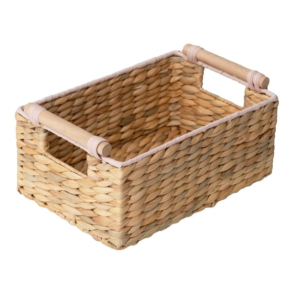 Zenna Home Woven Water Hyacinth Rectangular Decorative Storage Basket, Natural Finish