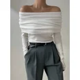 thumbnail image 2 of Suéter de punto adelgazante de otoño Bornladies, suéter básico sólido de moda para mujer, suéter sexy de un solo hombro para oficina con mangas largas, 2 of 2