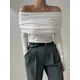thumbnail image 2 of Suéter de punto adelgazante de otoño Bornladies, suéter básico sólido de moda para mujer, suéter sexy de un solo hombro para oficina con mangas largas, 2 of 2