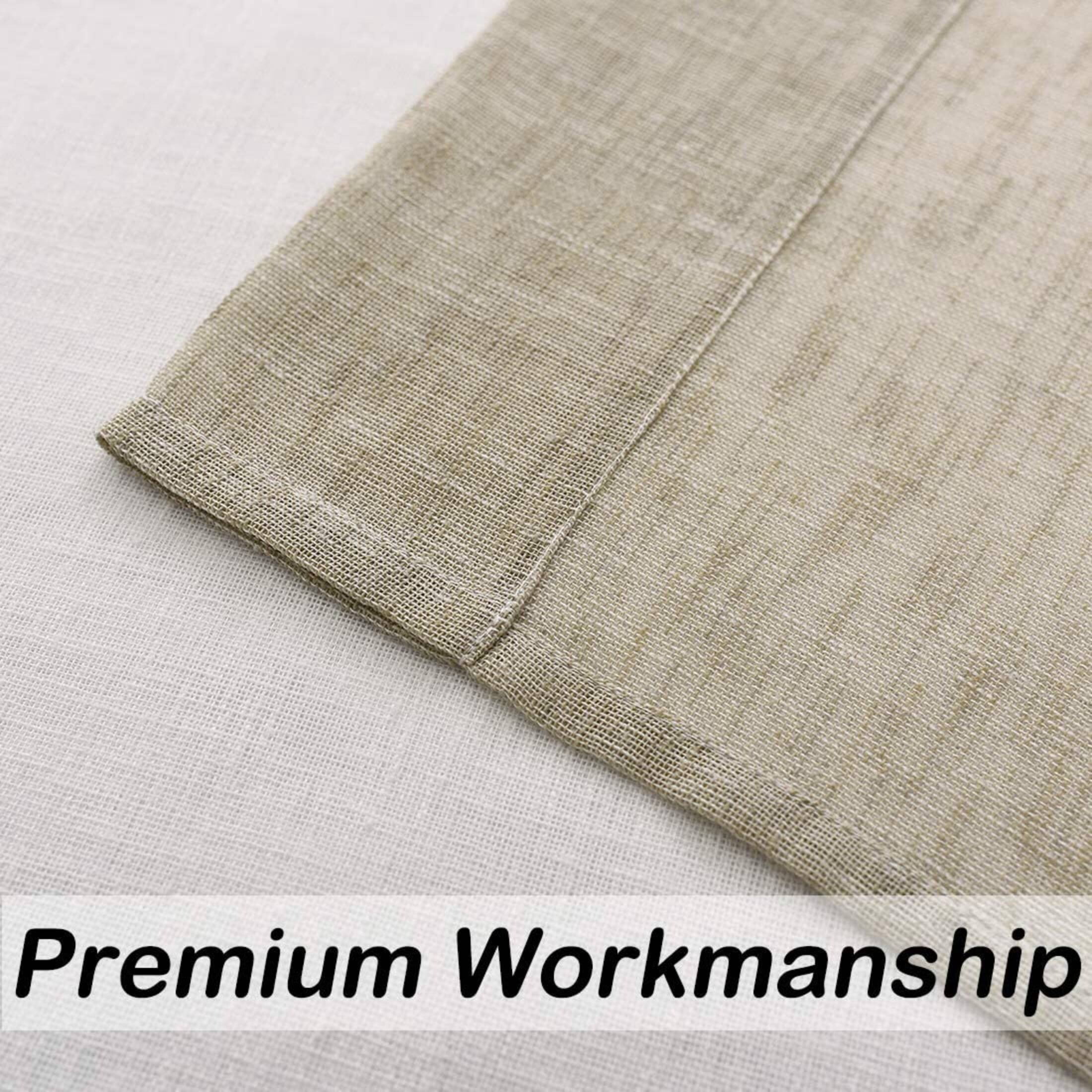 Uptown Home Tan White Sheer Linen Rustic Drapes for Bedroom Color Block Filtering Light Window Curtain Panels with Rod Pocket, 50"x95"x2