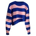 thumbnail image 4 of WEAIXIMIUNG Rainbow Contrasting Irregular Stripes Long Sleeve Fall/Winter 2024 Cropped Top Round Neck Wool Top, 4 of 4