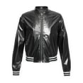 thumbnail image 2 of Fldy Kids Girls Boys Jazz Dance Disco Costume Zip Up Metallic Bomber Jacket Coat Long Sleeve Top Black 14, 2 of 8
