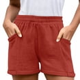 thumbnail image 4 of CPNG Girls Casual Shorts Elastic High Waist Shorts Solid Color Summer Comfy Loose Shorts with Pockets(Red,12-13 Years), 4 of 9