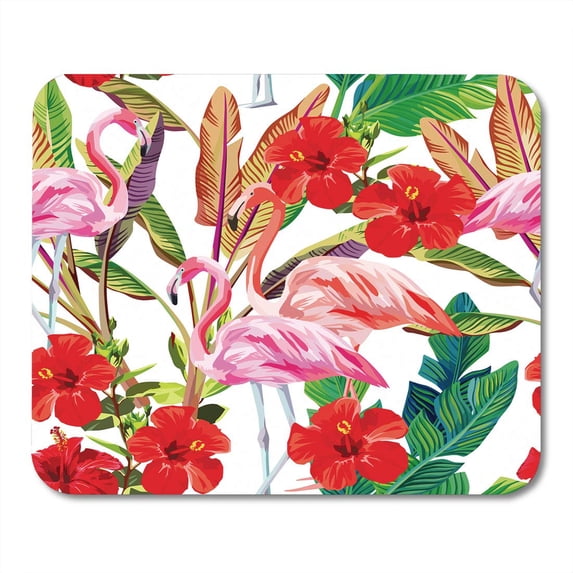 SIDONKU Pink Aloha Exotic Tropical Pattern Flamingo Hibiscus Plants Beach Mousepad Mouse Pad Mouse Mat 9x10 inch