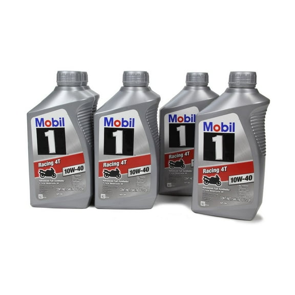 Mobil 1 Racing 4T 10W-40 Full Synthetic Motorcycle Oil, 1 Quart (Case of 6)