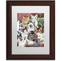 Trademark Fine Art 'Cuddly Kittens' Canvas Art by Jenny Newland, White Matte, Wood Frame