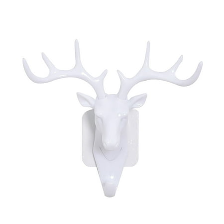 

OPOLSKI Deer Head Antlers Self Adhesive Keys Hat Holder Wall Door Hook Hanger