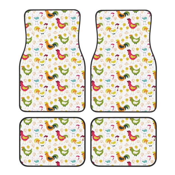 Fotbe Chickens A Juego de 4 Tapetes para Auto con Estampado – Alfombrillas de Goma Reforzada, Diseño Antideslizante, Protección para Todo el Año – Vehículos, Autos, Camionetas y SUVs