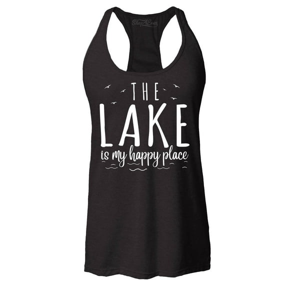 Shop4Ever Women's The Lake is My Happy Place Racerback Tank Top X-Small Black