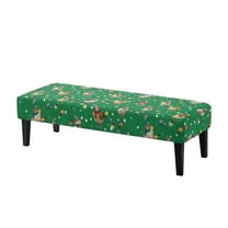 POLERO Christmas Rooster Print Dining Bench Cover Washable Stretch Piano Bench Seat Cover Removable Green Rectangle Seat Cushion Protector for Home Patio, Bedroom, Hotel