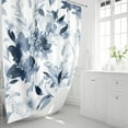 thumbnail image 2 of Navy Blue Floral Shower Curtain, Summer Watercolor Flower Shower Curtain for Bathroom, Modern Abstract Ink Decorative Fabric Shower Curtain Set with Hooks 72x72 Blue White, 2 of 6