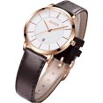 thumbnail image 1 of Reloj para dama Reloj para mujer Correa de cuero Impermeable Delgado Simple Casual Vestido simple Cuarzo Analógico Fecha Calendario Esfera blanca y bisel de oro rosa y correa de color marrón oscuro, 1 of 5