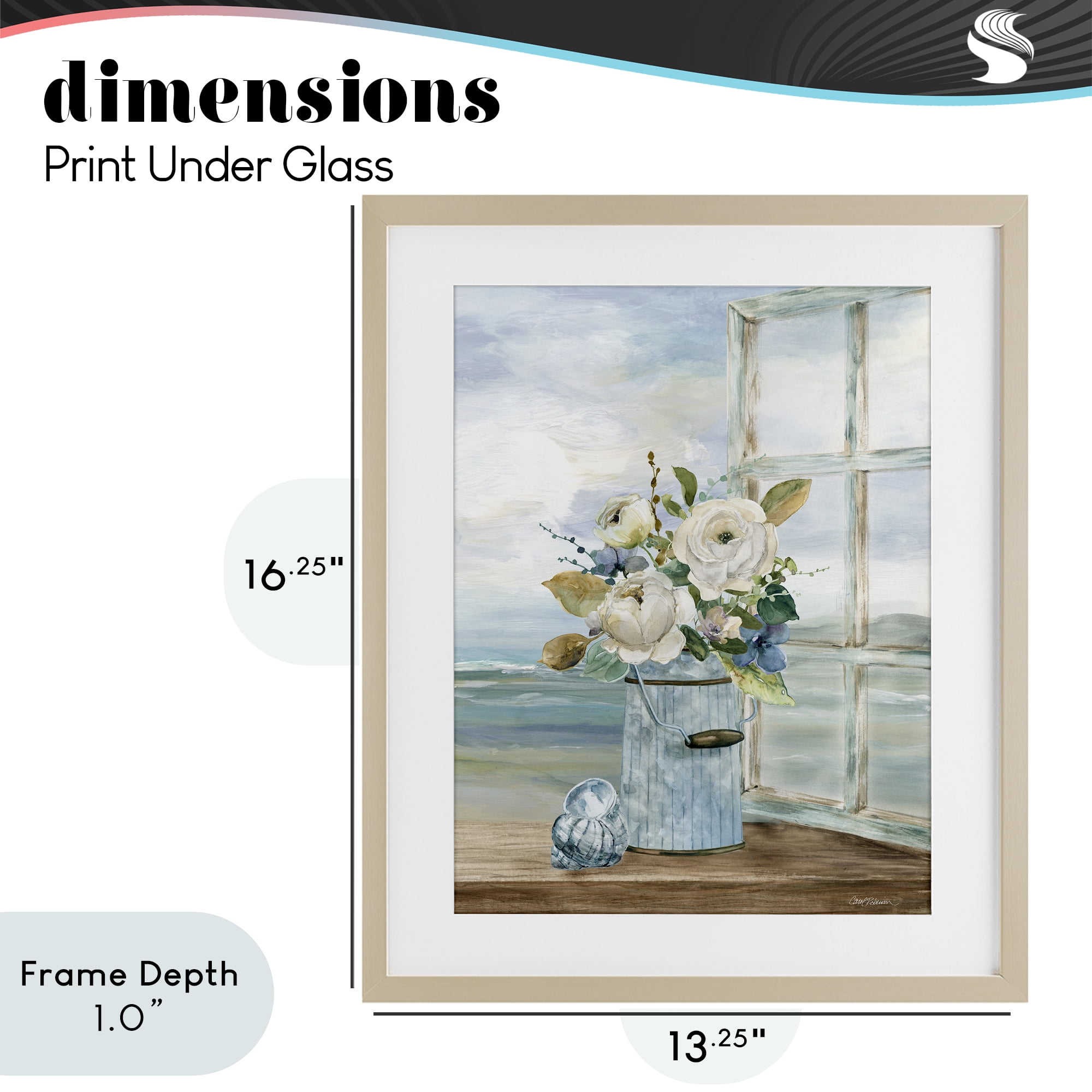 Stupell Industries Seaside Florals on Windowsill Birch Framed Print Under Glass, design by Carol Robinson