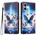 thumbnail image 2 of Colorful Painted Wallet Phone Case for iPhone 17 6.3" , PU Leather Flip Folio Cover With Card Slots, Magnetic Closure, Kickstand, Shockproof Protective Phone Case,Blue Butterfly,For iPhone 17, 2 of 10