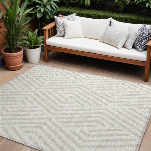 HomeRoots 562307 10 x 14 ft. Beige & Ivory Geometric Washable Non Skid Indoor Outdoor Rectangle Machine Woven Area Rug