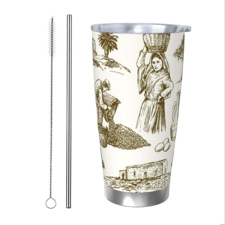 

KLL Olive Picking Print 40oz Stainless Steel Insulated Car Cup with Spillproof Lid - Keep Your Drink Hot or Cold on the Go-Straw Two-piece Set
