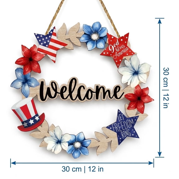 StlyGar 4th of July Hanging Door Sign Wooden Double-Sided Printing Flower Star Patriotic Wall Door hanger Fourth of July Independence Day Memorial Day July 4th Window Porch Decorations