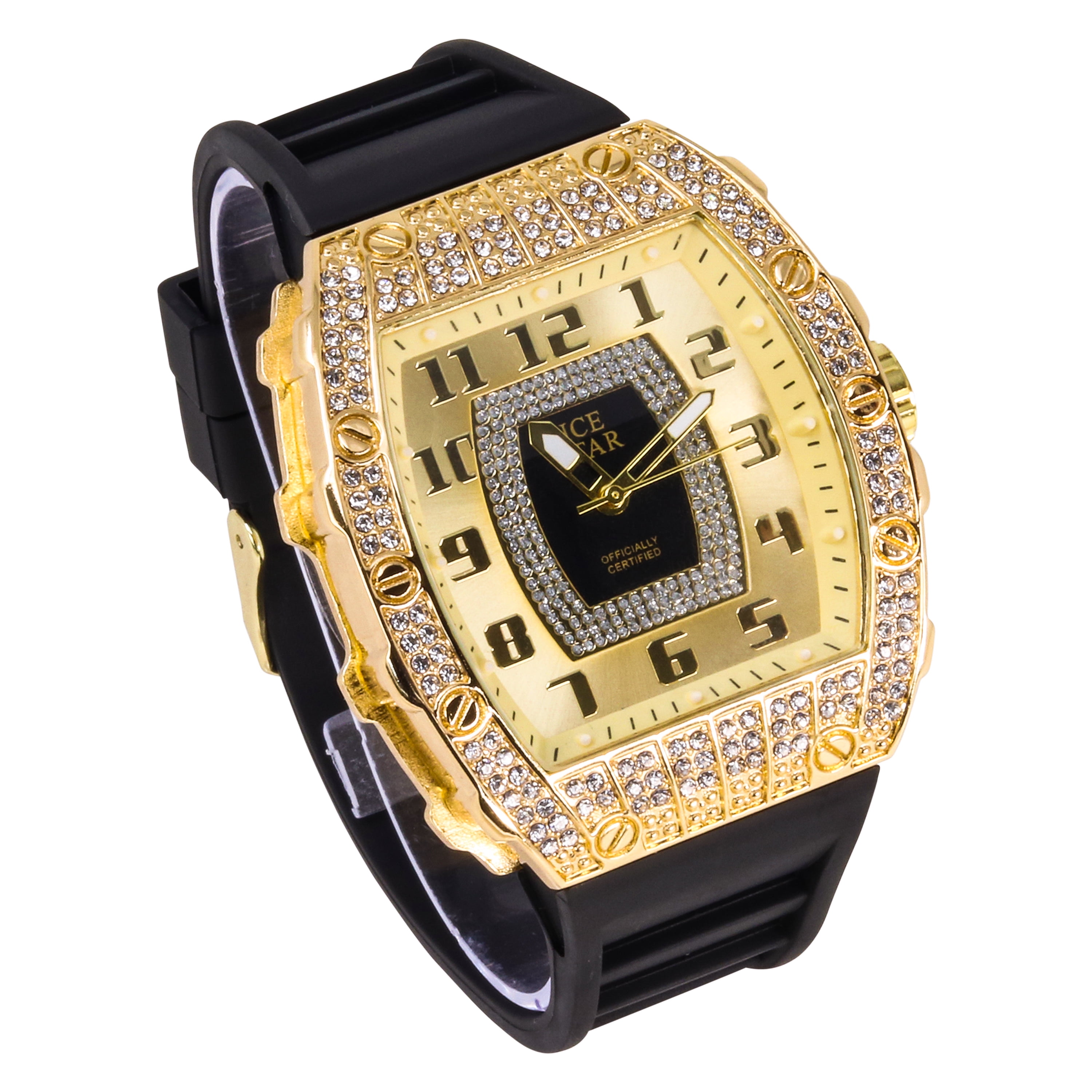 Men's 41mm Iced Watch with Shimmering Simulated Crystals