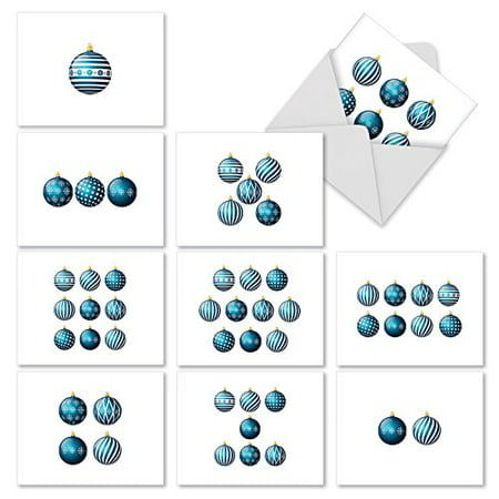 M10007XB VECTORNAMENTS' 10 Assorted All Occasions Notecards Featuring Vector-Art Images Of Blue-Colored Christmas Ornaments with Envelopes by The Best Card