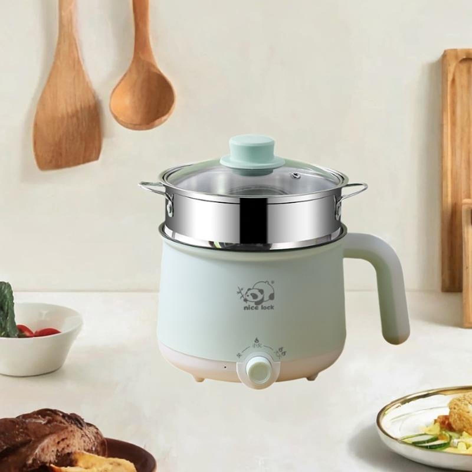 Fiocias Mini Hot Pot Electric Rice Cooker Multipurpose Nonstick Raman Cooker Portable steel steamer