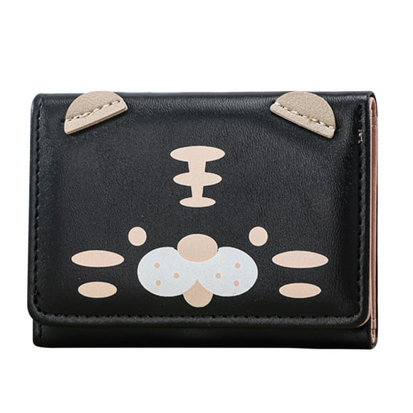 ZTTD Fashion ID Short Wallet Cartoon Cat Prints Women Hasp Purse Multiple Card Slots Clutch Bag Phone Bag