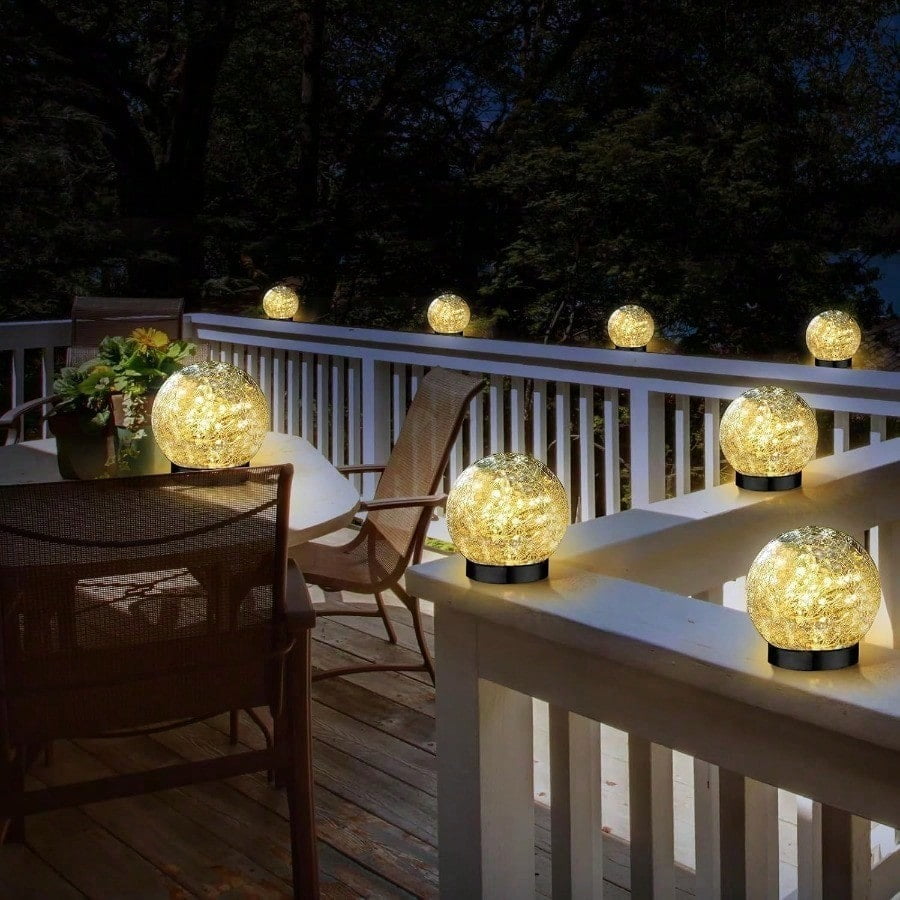 Solar Ball Lights Outdoor Waterproof, 30 LED Cracked Glass Globe Solar Power Ground Lights for Path Yard Patio Lawn, Christmas,New Year Decoration Landscape Warm White(4 Pack 4.7'')