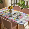 thumbnail image 3 of Easter Gnomes Table Cloths for 4 Foot Rectangle Tables, Spring Floral Eggs Flowers Butterflies Gray Plaid Patio Waterproof Elastic Fitted Tablecloths, Washable Rectangular Table Cover for Camping, 3 of 8