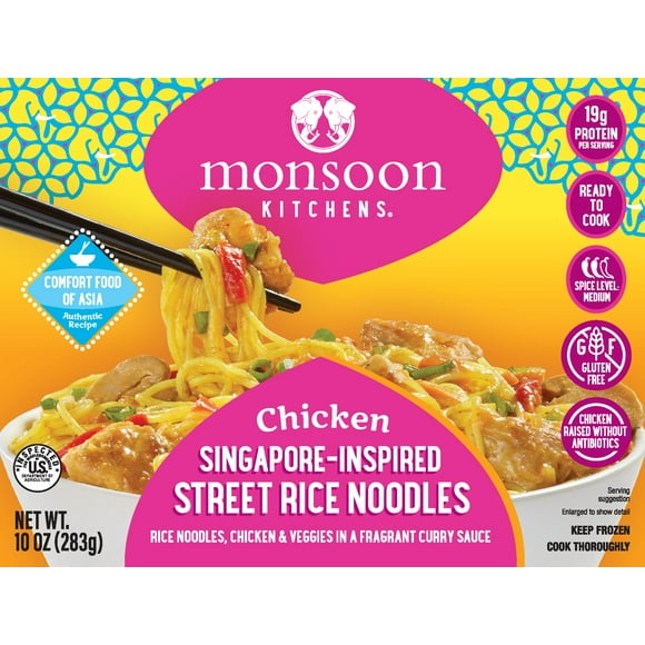 Monsoon Kitchens Chicken Singapore Street Rice Noodles, 10 oz. Frozen Meal, All Natural, Gluten Free