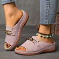 thumbnail image 2 of Rokment Classic Mules Orthopedic Dress Walking Sandals for Women 2026 Summer Fashion Casual Leather Open Toe Platform Wedge Low Heel Backless Slippers Pink Size 9, 2 of 4
