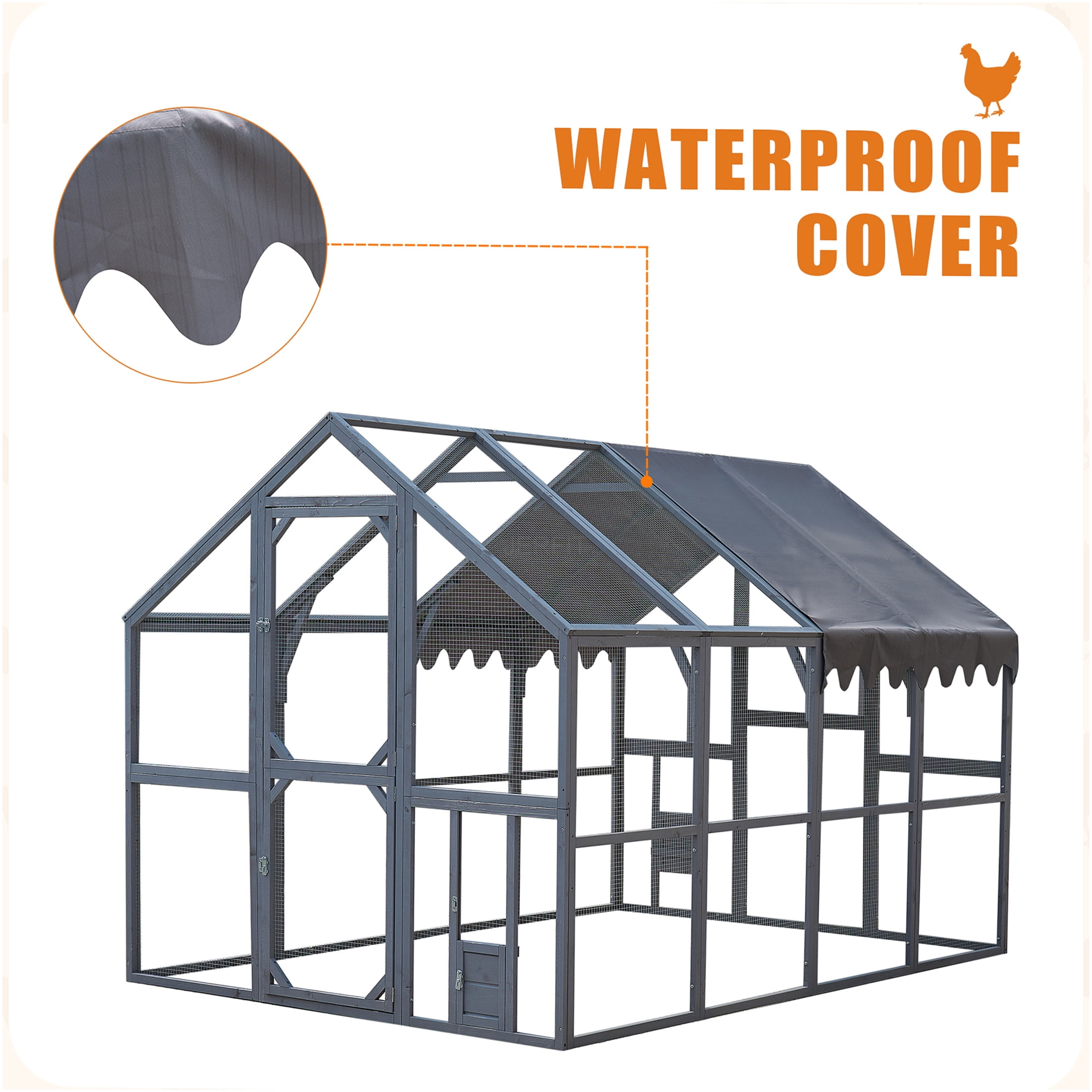 JERFIT Large Outdoor Cat Enclosure with Waterproof Cover, 110" Wooden Chicken Coop & Catio Playpen for Indoor Outdoor Cats, Kittens, Small Animals