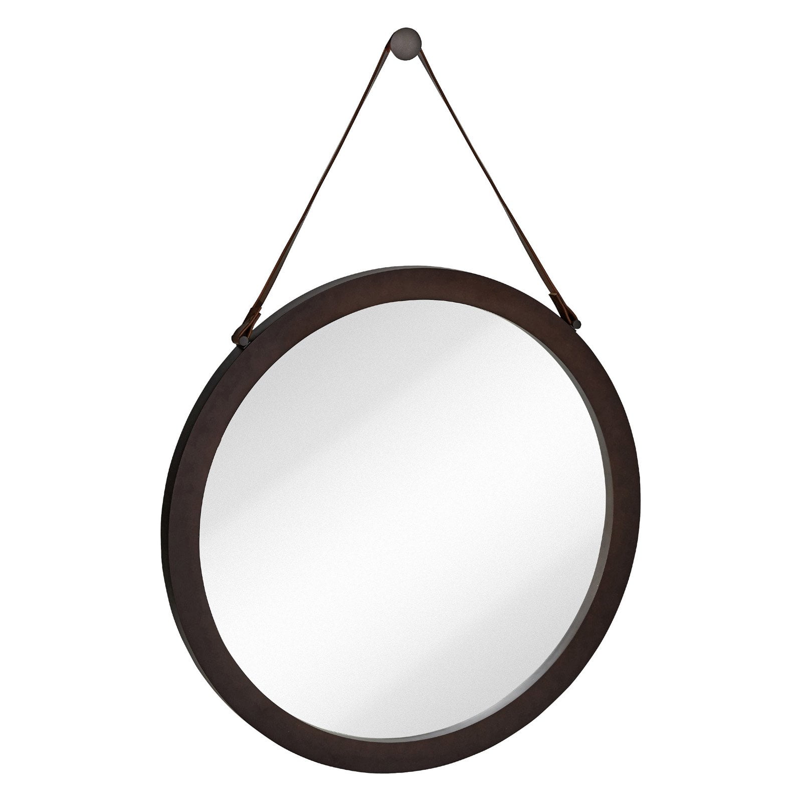 Majestic Round Leather Strap Decorative Hanging Wall Mirror Com