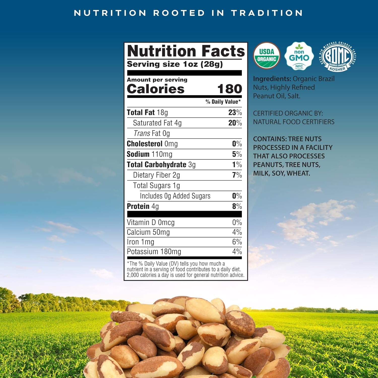 Crop By Pop - Organic Brazil Nuts Roasted & Salted USDA Non GMO (8 Oz) All Natural, Keto, Vegan, Kosher